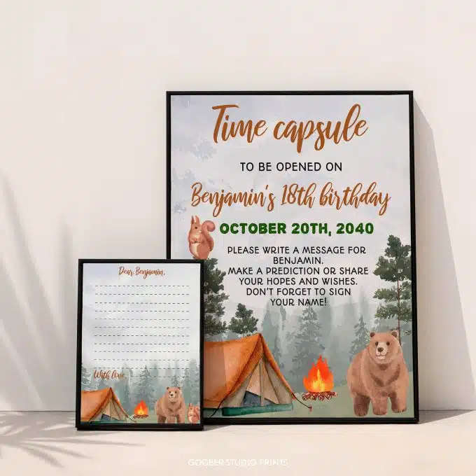 Camping Birthday Party Time Capsule Sign & Card - Image 4