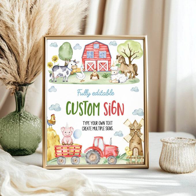 Farm Birthday Party Custom Table Sign