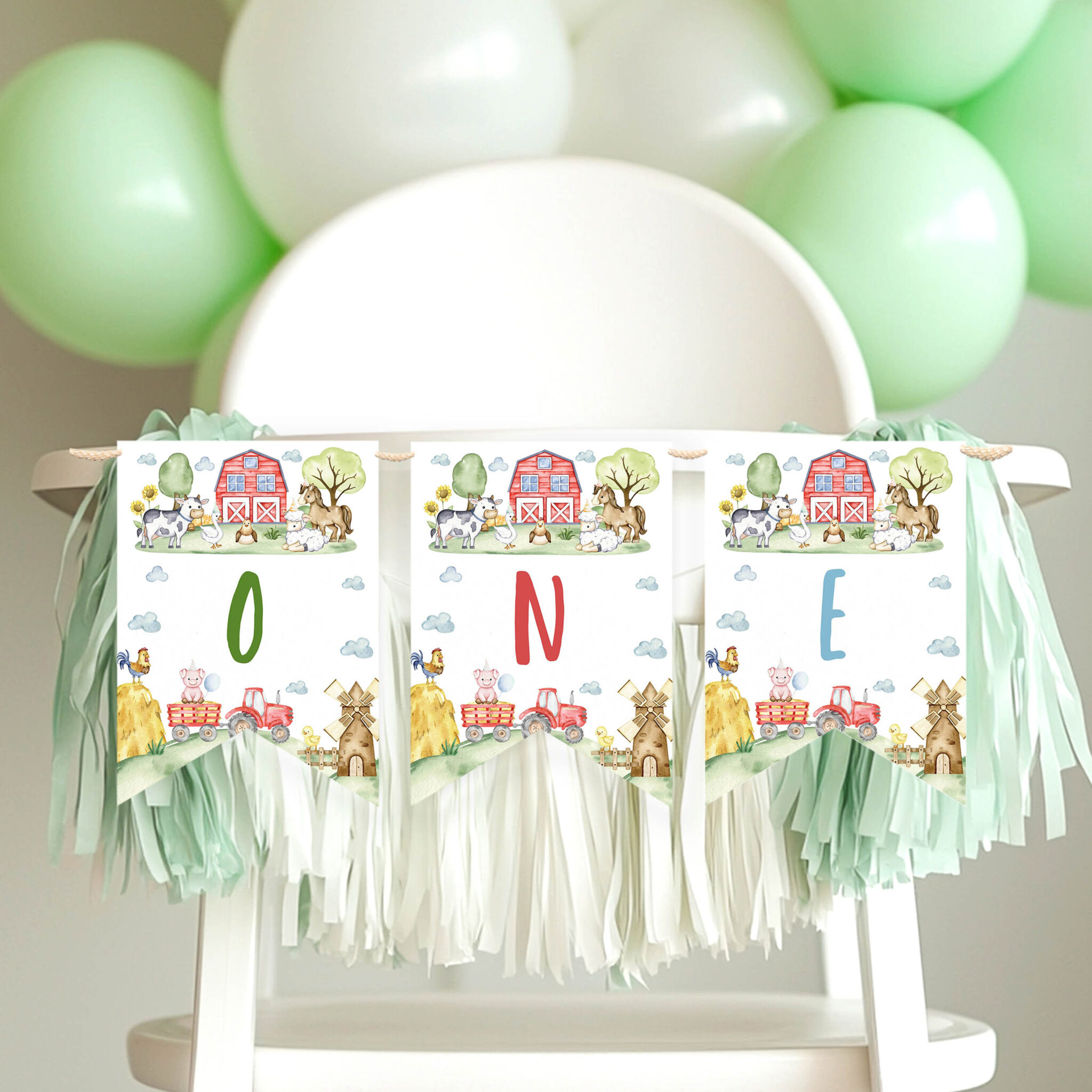 Farm Birthday Party Highchair Banner 1 Farm Birthday Party Highchair Banner