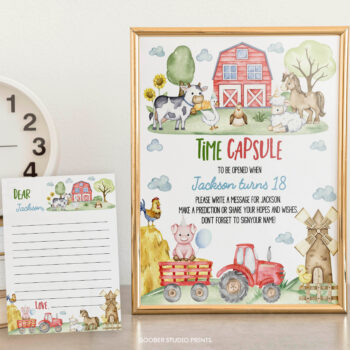 Farm Birthday Party Time Capsule Sign & Card