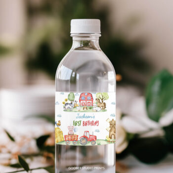 Farm Birthday Party Water Bottle Label