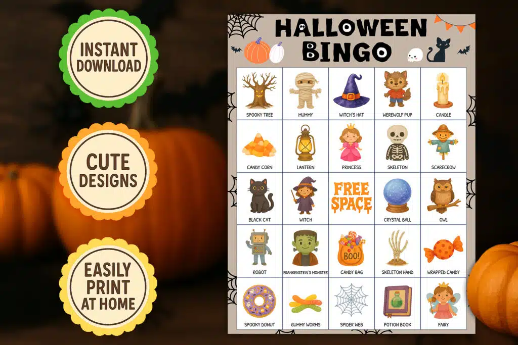 halloween bingo game printable set