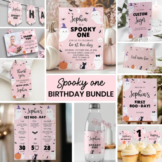 Halloween Spooky One Birthday Party Invitation Bundle