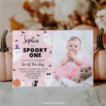 Spooky One 1st Birthday Party Photo Invitation
