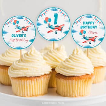 Airplane Birthday Cupcake Toppers
