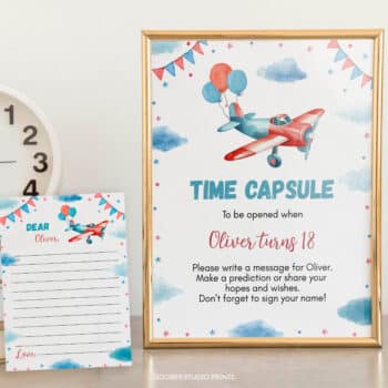 Airplane Birthday Time Capsule Sign & Card