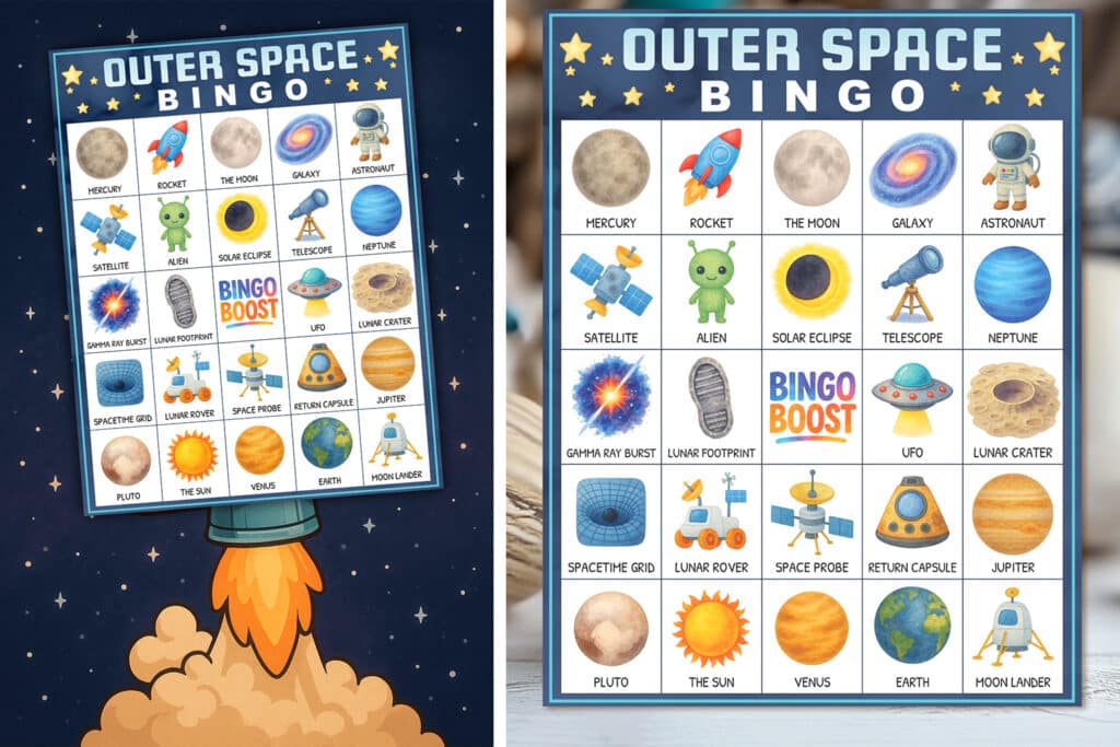 outer space bingo printable for kids