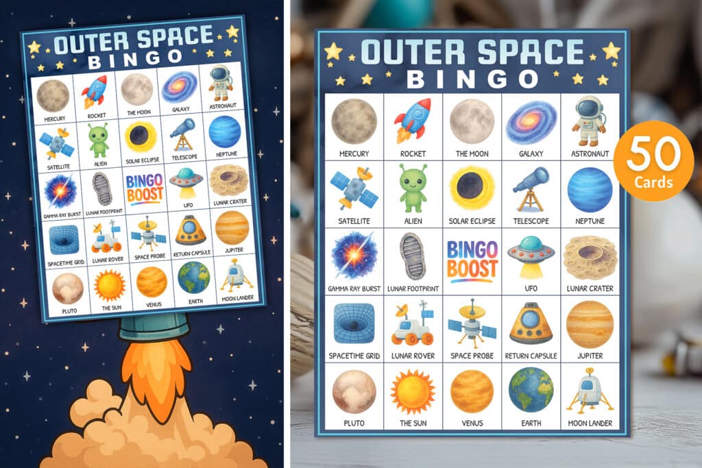 outer space party activity bingo