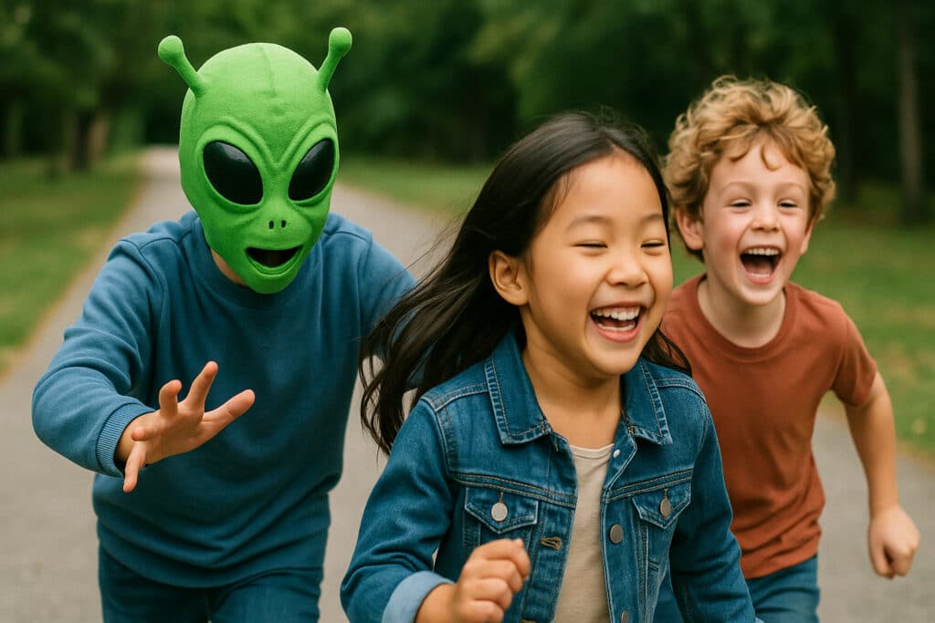 space birthday alien tag game