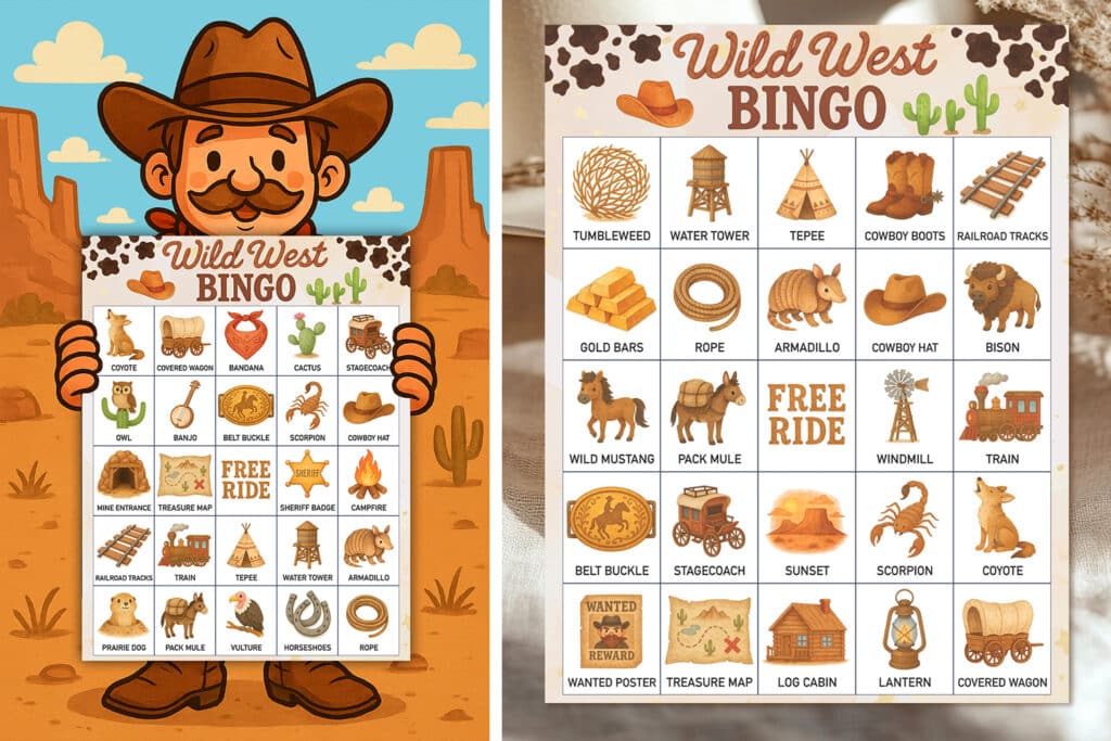 wild west bingo printable for kids