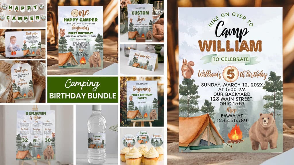 camping birthday party printables