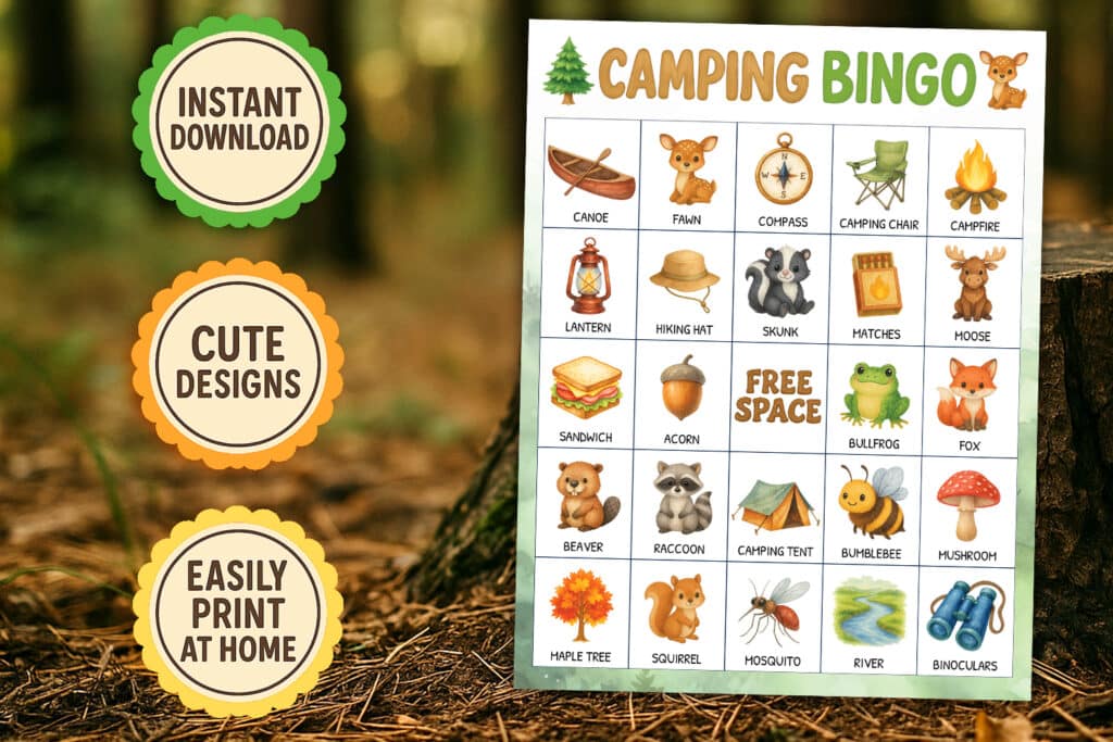 camping party bingo printable