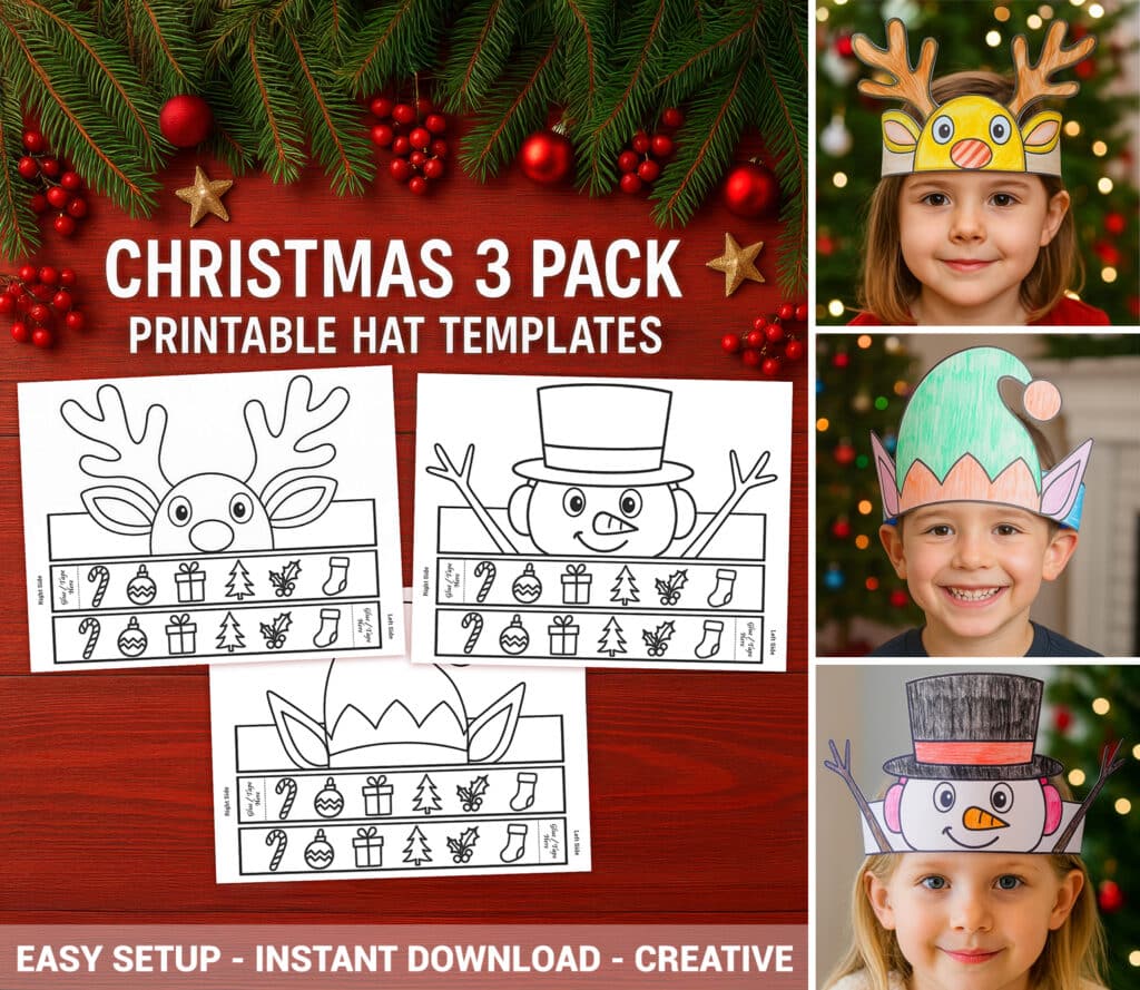 christmas craft hat for kids instant download