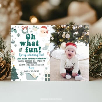 Christmas Winter Birthday Photo Invitation
