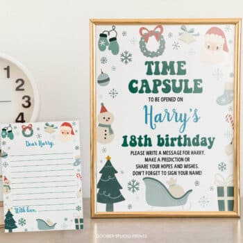 Christmas Winter Birthday Time Capsule Sign & Card
