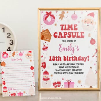 Christmas Winter Birthday Time Capsule Sign & Card