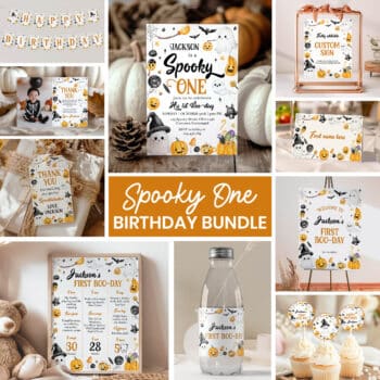 Halloween Spooky One Birthday Party Invitation Bundle