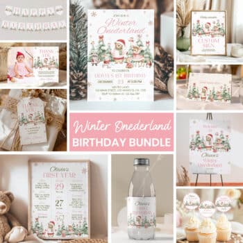 Winter Onederland Christmas Birthday Invitation Bundle