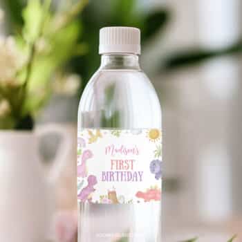 Dinosaur Birthday Party Water Bottle Label