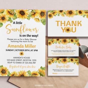 Sunflower Baby Shower Invitation Set