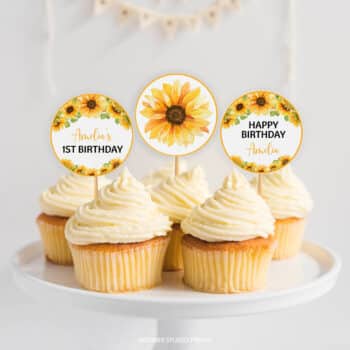 Sunflower Birthday Party Cupcake Toppers