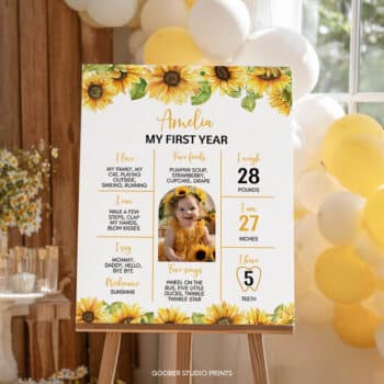 Sunflower Birthday Party Milestone Photo Poster