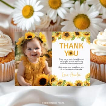 Sunflower Birthday Party Thank You Card