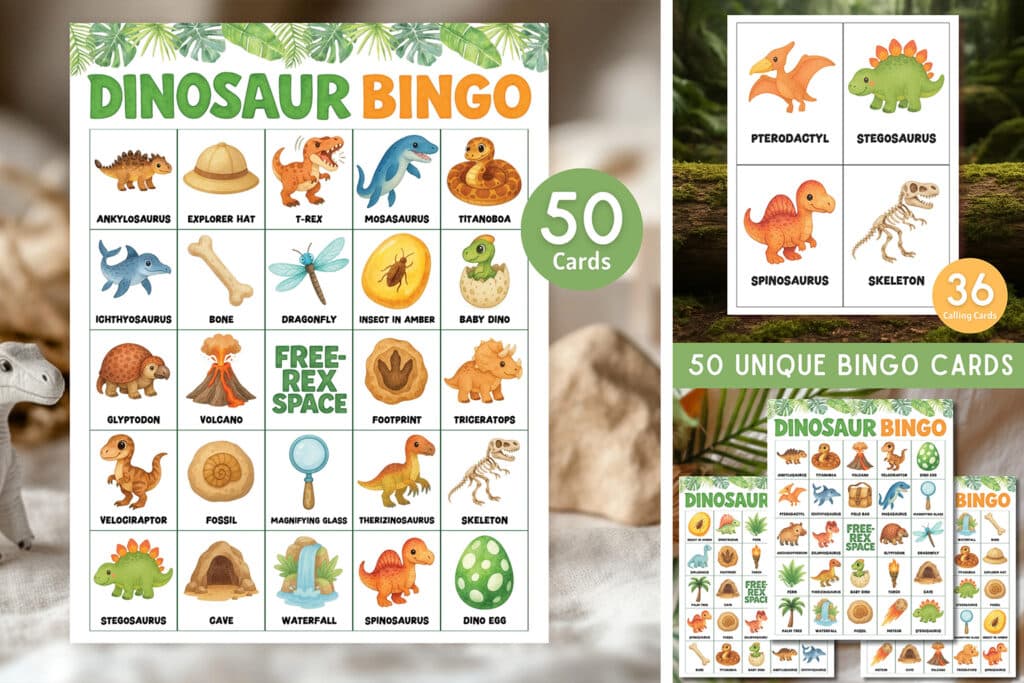 dinosaur bingo instant download dino party game