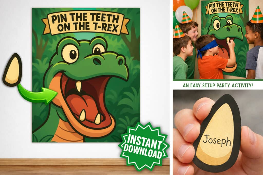 dinosaur birthday activity pin the teeth