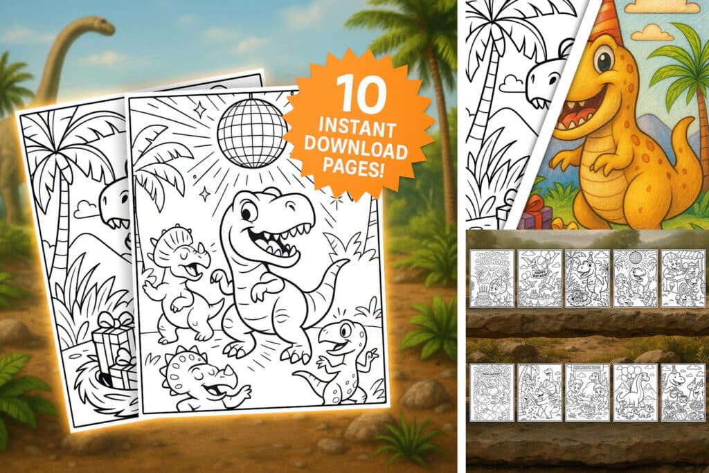 dinosaur coloring pages instant download